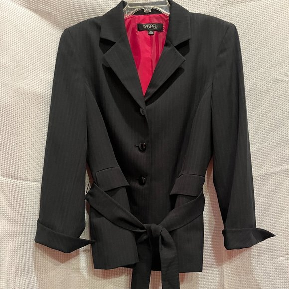 Kasper Drk Gray/Raspberry Pinstripe 2-pc Suit - Sz 14 - Picture 2 of 5